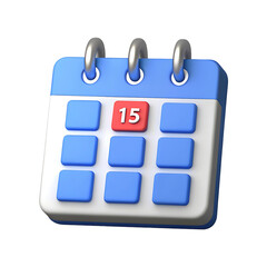 3D Render Blue Calendar Icon  Date 15  Scheduling App Design Element