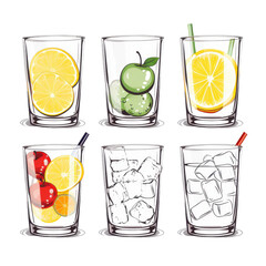 Vector watercolor painted cocktails clipart Hand drawn isolated on transparent background.