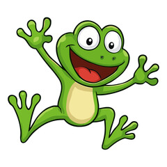 Frog Cartoon Mascot Cute Frog Jumping Illustrations