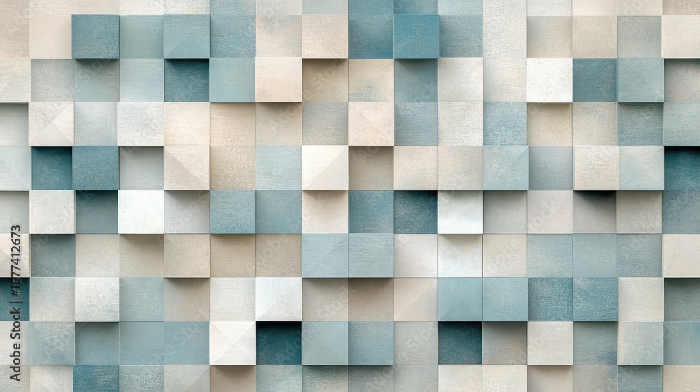 Poster abstract blue and beige square pattern on texture background