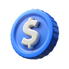3D Render Blue Dollar Coin Icon  Financial Asset Symbol