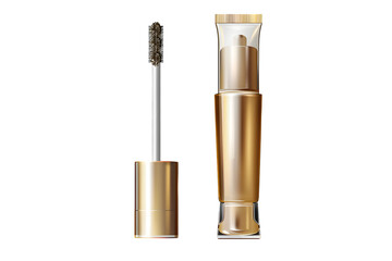 Obraz premium Gold Mascara Tube and Wand, isolated on transparent background