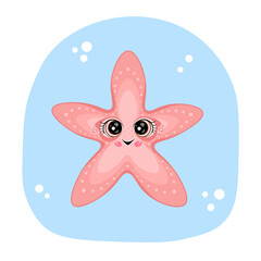 cute starfish character, fish star shape. Vector Illustration for printing, backgrounds, covers and packaging. Image can be used for cards, posters, stickers and textile. Isolated on white background.