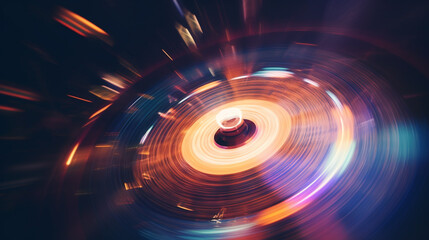 Obraz premium Abstract vortex with glowing orange and purple lights swirling in a circular motion on dark background