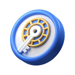 3D Render Blue Circular Key and Vault Icon  Security Access Protection Symbol
