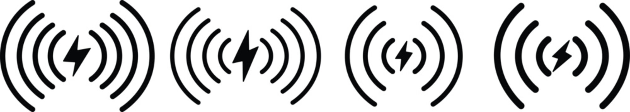 Wireless charging icon set. Wireless Charging Vector Design Icon Style. Line and Solid icon collection

