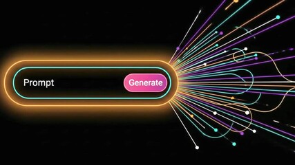 A futuristic interface shows a prompt button generating data streams, representing artificial intelligence and technological innovation - Powered by Adobe
