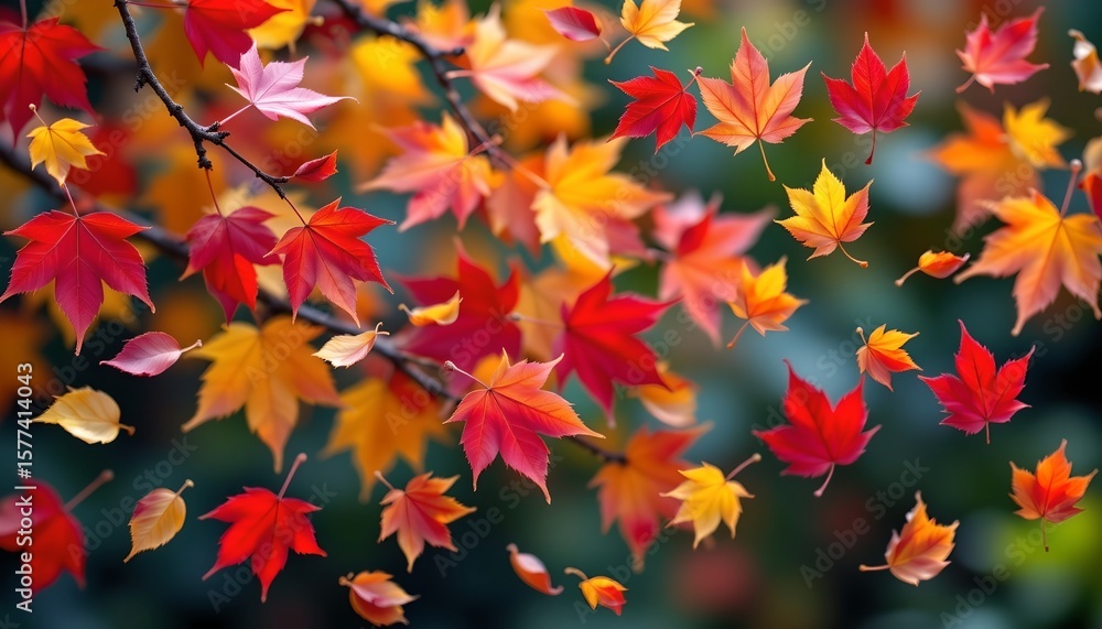 Aufkleber the image depicts a collection of autumn leaves scattered across the frame against a blurred backgro
