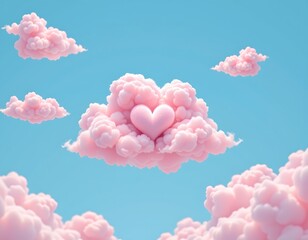 Obraz premium the image is a digital illustration featuring a large, fluffy pink cloud with a heart shape at its center