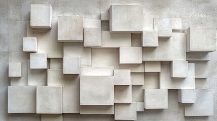 Abstract Geometric Wall Art with Textured White Boxes and Shapes