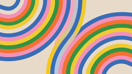 Obraz premium Abstract illustration of colorful rainbow arcs on a light beige background forming a playful pattern