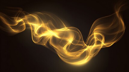 Elegant abstract gold light smoke swirl effect in vector design on dark background, creating luxurious glowing wave element for festive decoration, magical design, futuristic motion, digital fantasy