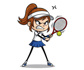 Furious French girl playing tennis and loosing her competitive match to her opponent