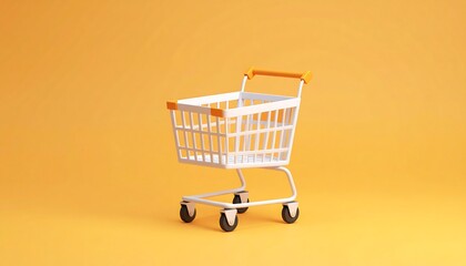 White shopping cart on orange background