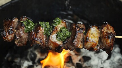 Delicious Brazilian Churrasco Skewers with Flavorful Chimichurri Sauce