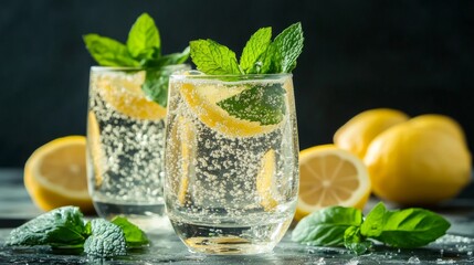 Refreshing Lemonade Sparkling Drink in Minimalist Setting