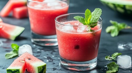 Refreshing Chilled Watermelon Smoothie in Minimalist Setting