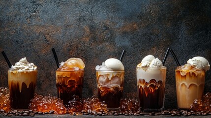 Exquisite Variety of Iced Cold Brew Coffee Drinks in Minimalist Style
