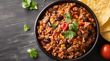 Delicious Cuban Ropa Vieja Beef Stew in a Bowl with Tortilla Chips