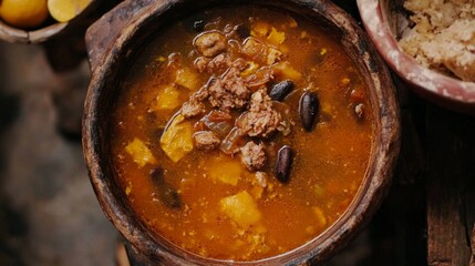 Cuban Ropa Vieja Stew in Rustic Bowl with Minimalist Backdrop