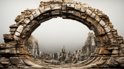 Aged Cracked Circular Stone Frame, Rustic Architectural Detail, Isolated