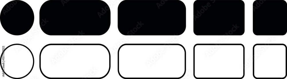 Fototapete Rectangle Icon Black , Set of geometric shapes quadrangle, circle icons collection, sharp and slightly rounded version vector  illustration,