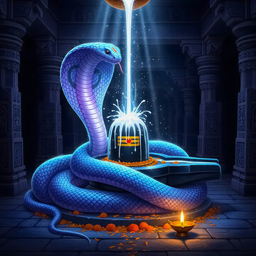 Divine serpent and shiva lingam bathed in sacred milk