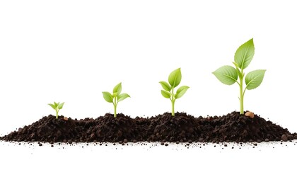 Four stages of a plant's growth, emerging from dark soil.