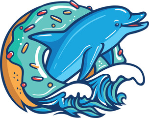 Illustration of a Dolphin Jumping through a Donut
