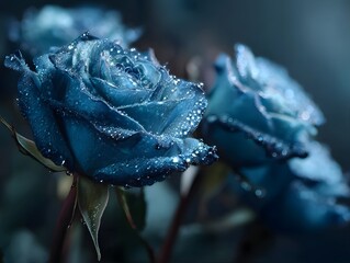 Blue roses with dew