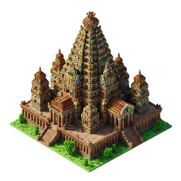 Angkor Wat Temple Voxel Art 3D Render Asian Architecture Cambodian Landmark on transparent background