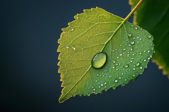 Dew Drops on a Green Leaf: Nature, Water, Leaf, Drops, Green, Dew, Macro, Close-up, Plant, Freshness - Powered by Adobe