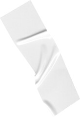A bent white adhesive tape strip on a transparent backdrop, showcasing a crumpled, glossy texture, perfect for design elements, transparent background