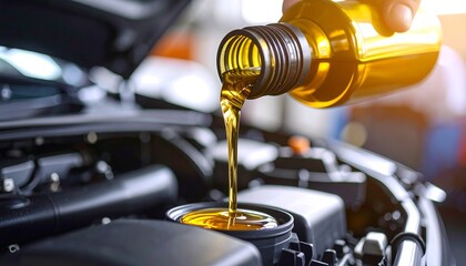 Oil being poured into car engine