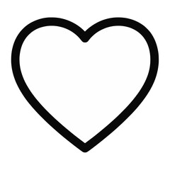 Simple White heart icon black outline transparent background