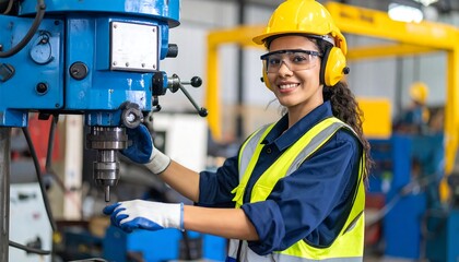 Woman operating a machine in a factory