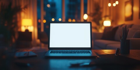 Cozy workspace in a softly lit room at night, perfect for creative projects and remote work