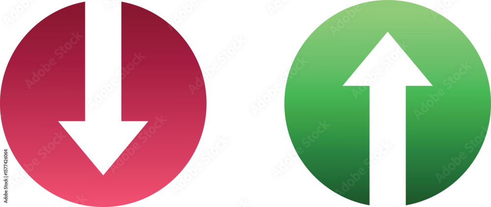 Poster red down arrow and green up arrow icons isolated on transparent background
