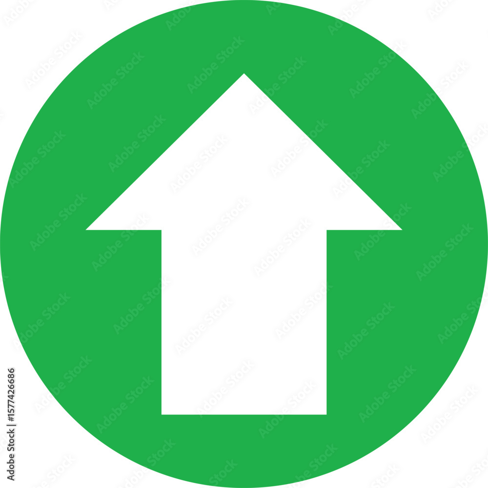 Poster green circle with a white arrow pointing upwards isolated on transparent background