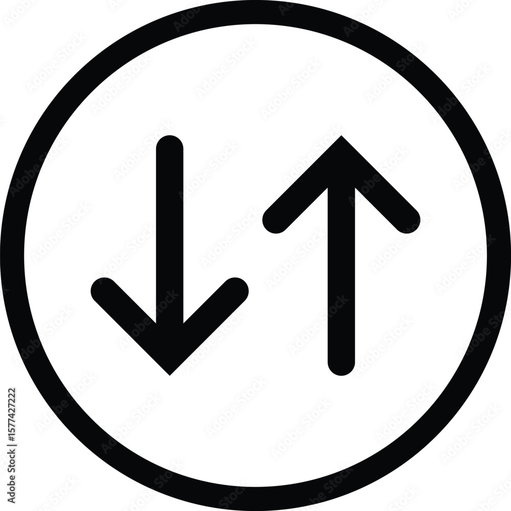 Poster black and white circular icon with opposing arrows isolated on transparent background