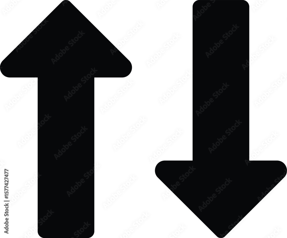 Poster two black arrows pointing up and down isolated on transparent background