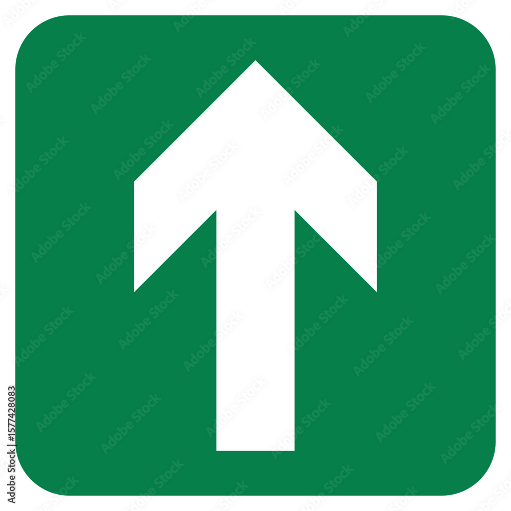 Aufkleber green square with a white arrow pointing upwards isolated on transparent background