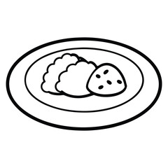 Simple line art illustration of a dinner plate with food suitable for culinary or restaurant design themes