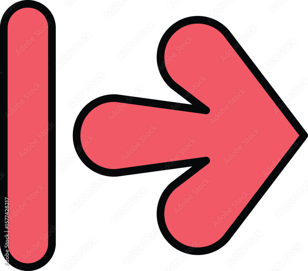 Poster simple red arrow icon pointing right with a vertical bar isolated on transparent background