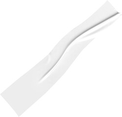 Adhesive strip of crumpled white tape lays diagonally on a transparent background, perfect for mockups and graphic design projects.