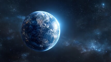 Fototapeta premium Earth in Cosmic Realm: A breathtaking view of Earth from space, showcasing its beauty against the vast, star-studded canvas of the cosmos, evoking a sense of wonder and the infinite.