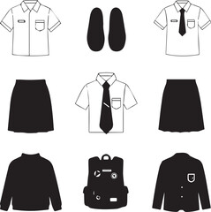 Naklejka premium School Uniform Icon Set (Black and White).
