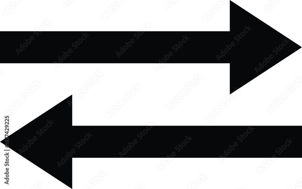 Poster two opposing black arrows pointing left and right isolated on transparent background