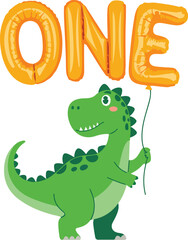 Obraz premium Cute cartoon dinosaur holding a balloon with 