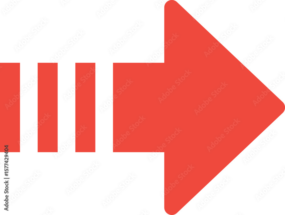 Poster Red arrow with dashed lines pointing to the right isolated on transparent background